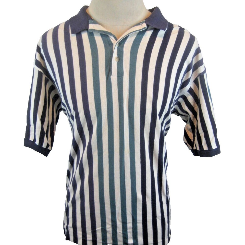 Mens Roundtree & Yorke Blue/Green Stripe Cotton Polo Golf Casual Shirt sz Lg
